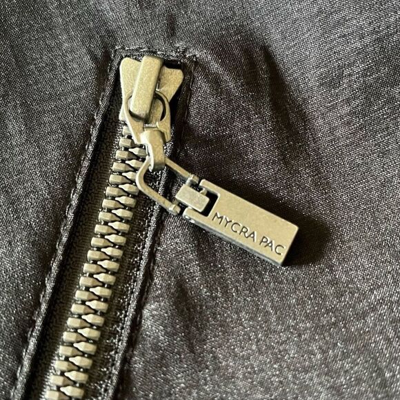 Mycra Pac Short Gabby Raincoat Medium Large Black Striped Embroidered Lining - Picture 11 of 15